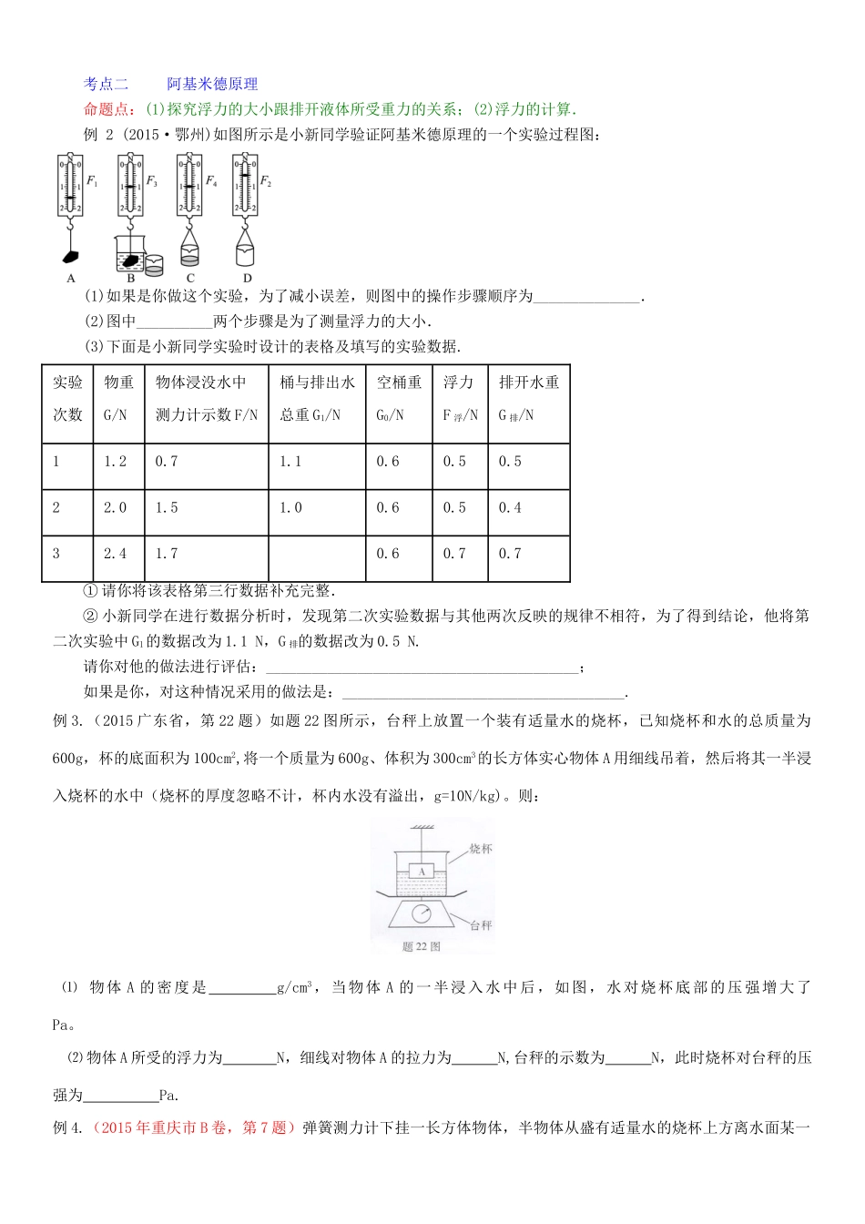 中考物理总复习 第11讲 浮力(考点知识梳理中考典例精析考点训练)试卷_第2页