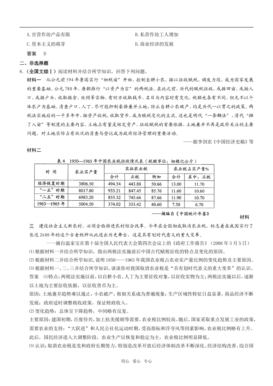 5年高考3年模拟高三历史分类汇编：专题九古代中国的经济_第2页