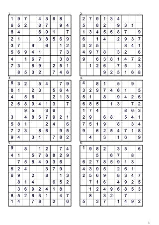 数独入门-儿童数独游戏70题-唯一法9X9(含答案)