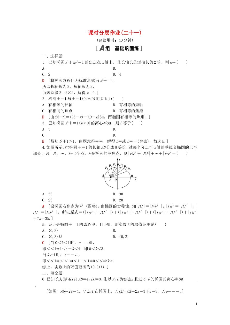 高中数学 第三章 圆锥曲线的方程 3.1.2.1 椭圆的简单几何性质课时分层作业（含解析）新人教A版选择性必修第一册-新人教A版高二选择性必修第一册数学试题_第1页