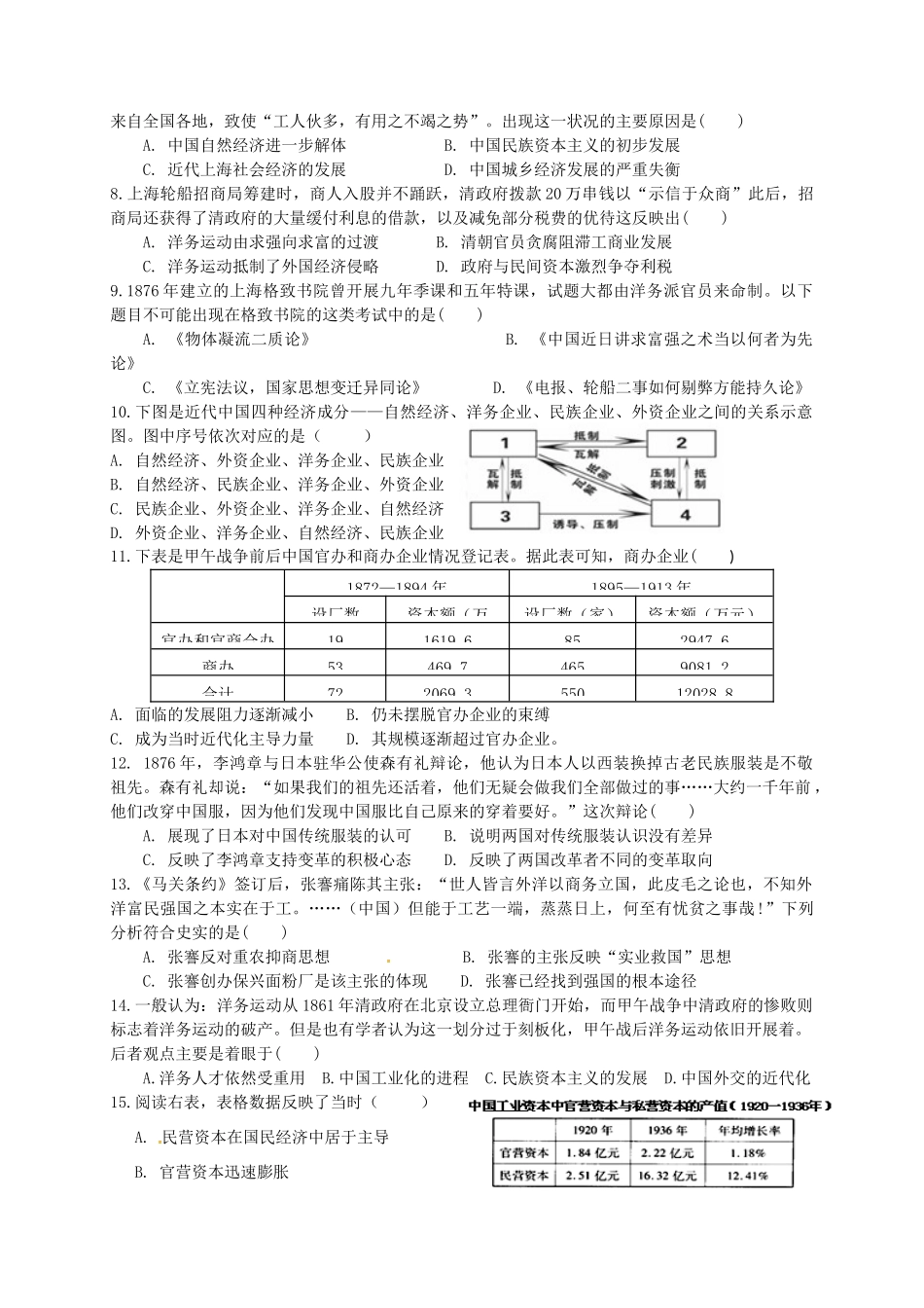 重庆市万州区高一历史下学期期中试题-人教版高一全册历史试题_第2页