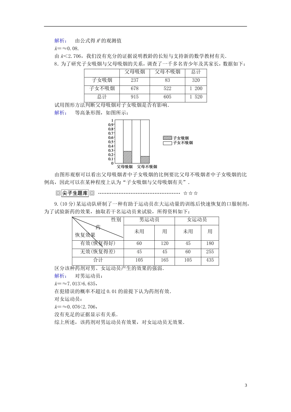 高中数学 第一章 统计案例 1.2 独立性检验的基本思想及其初步应用高效测评 新人教A版选修1-2-新人教A版高二选修1-2数学试题_第3页