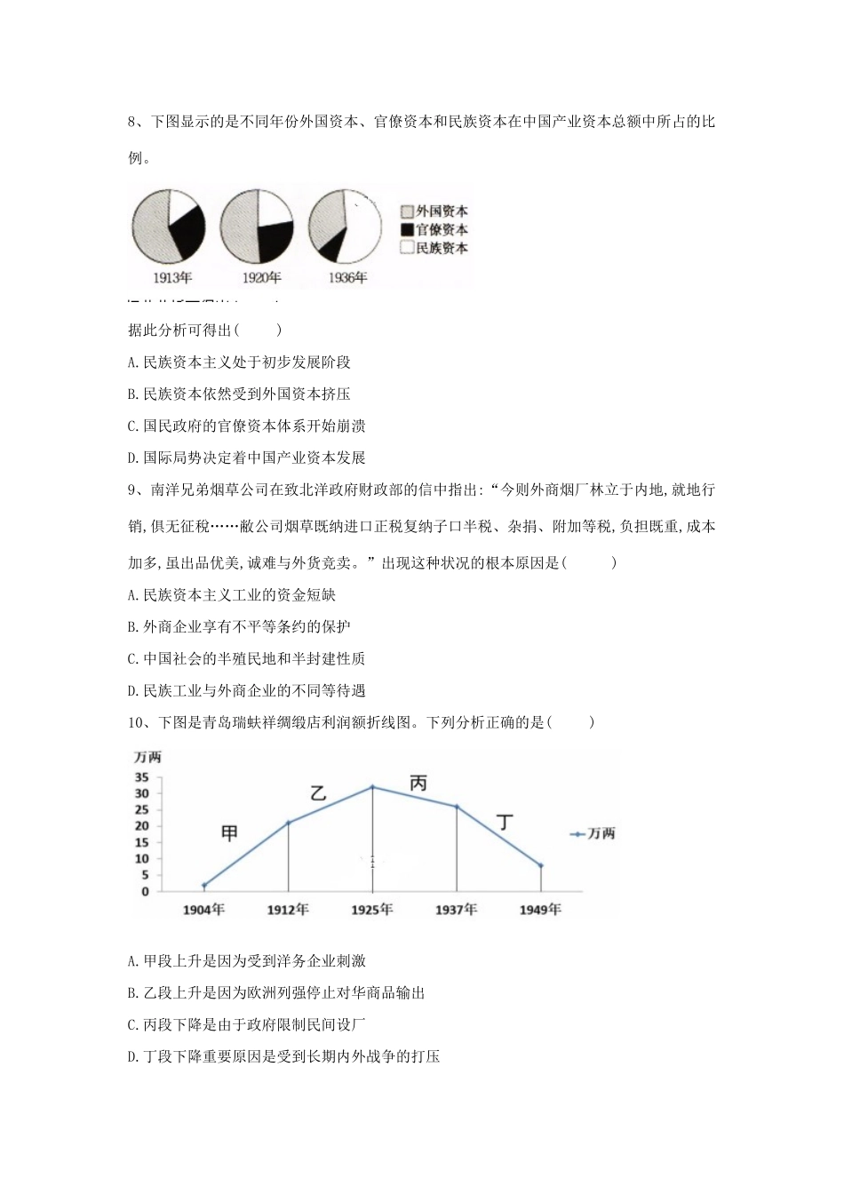 高中历史 专题同步检测（2）近代中国资本主义的曲折发展 人民版必修2-人民版高一必修2历史试题_第3页