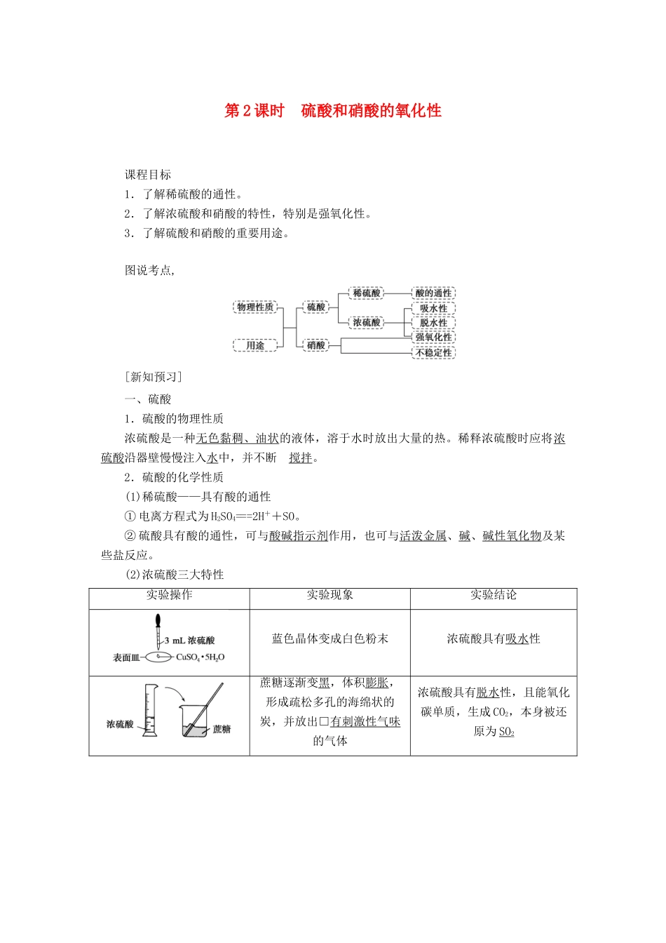 高中化学 4.4.2 第2课时 硫酸和硝酸的氧化性讲义练习 新人教版必修1-新人教版高一必修1化学试题_第1页