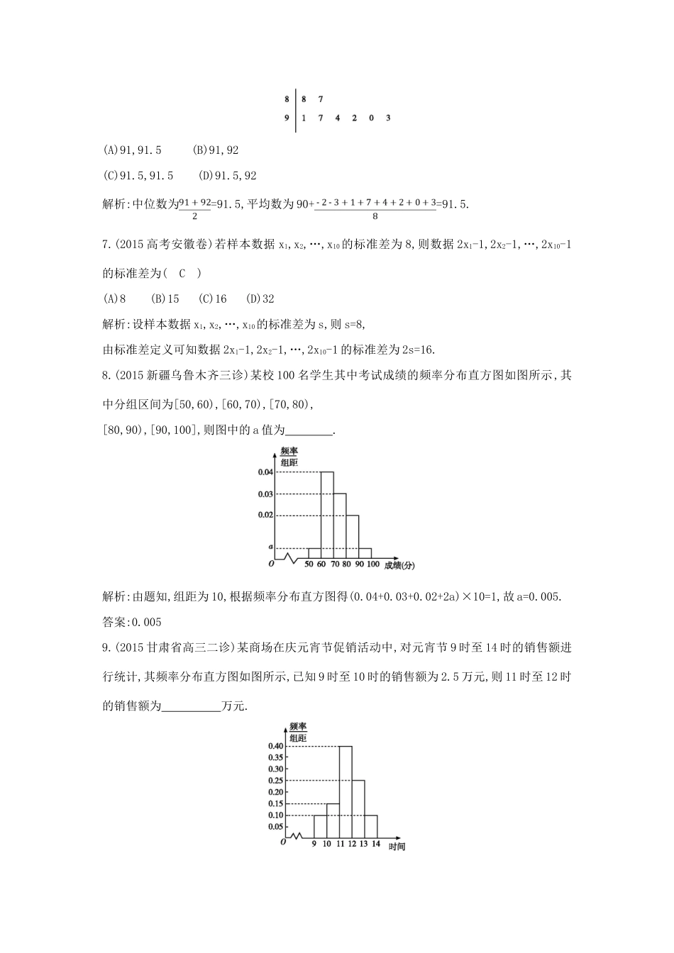 （普通班）高三数学一轮复习 第十篇 统计与统计案例 第2节 用样本估计总体基础对点练 理-人教版高三全册数学试题_第3页