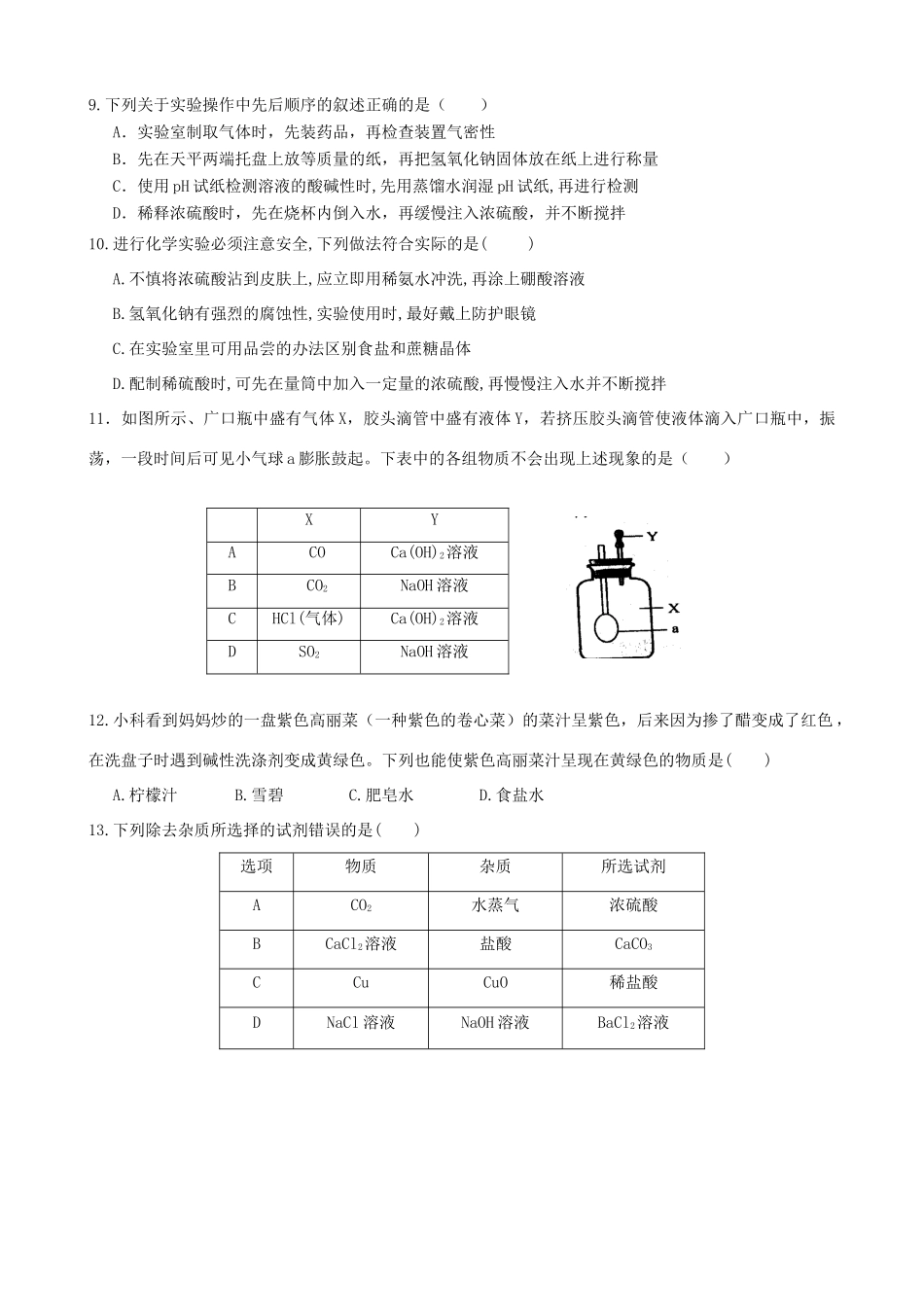 九年级化学下册 第十单元 酸和碱单元过关测试卷(新版)新人教版试卷_第2页