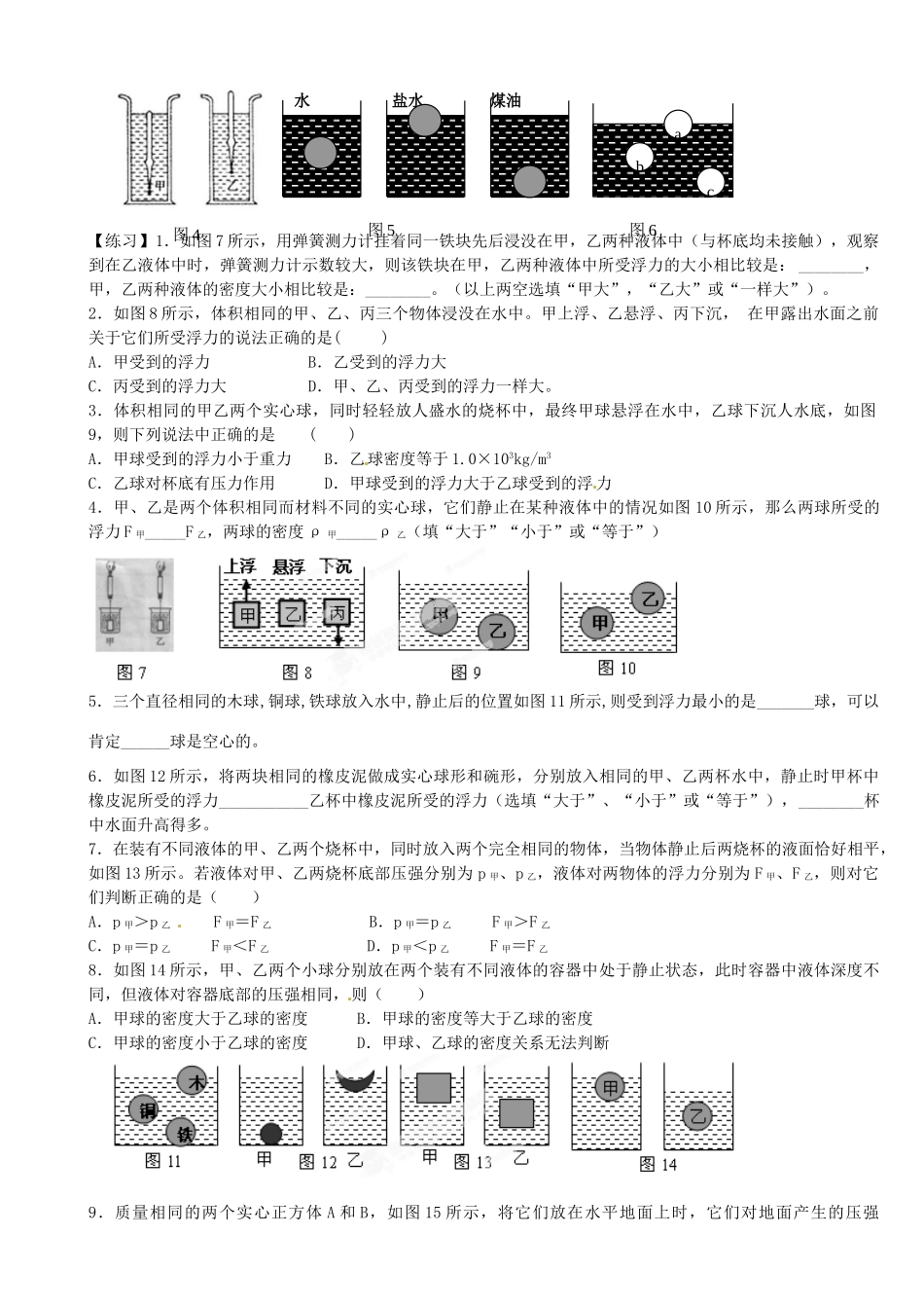 中考物理总复习 比较浮力的大小试卷_第2页