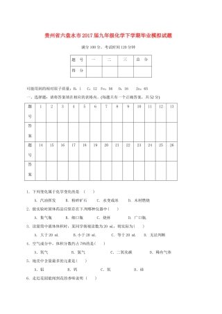 九年级化学下学期毕业模拟试卷试卷