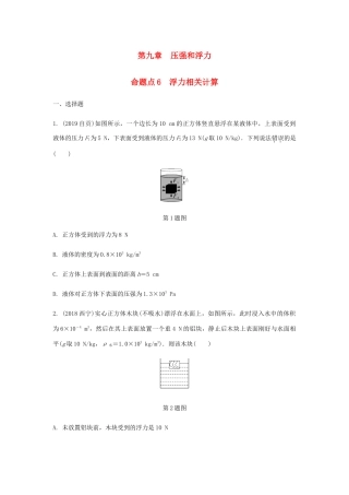 中考物理一轮复习 基础考点一遍过 第十章 压强和浮力 命题点6 浮力相关计算试卷