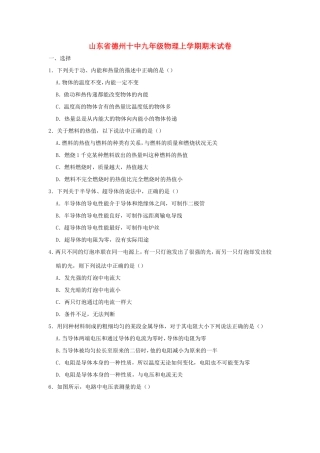 山东省德州十中九年级物理上学期期末试卷试卷
