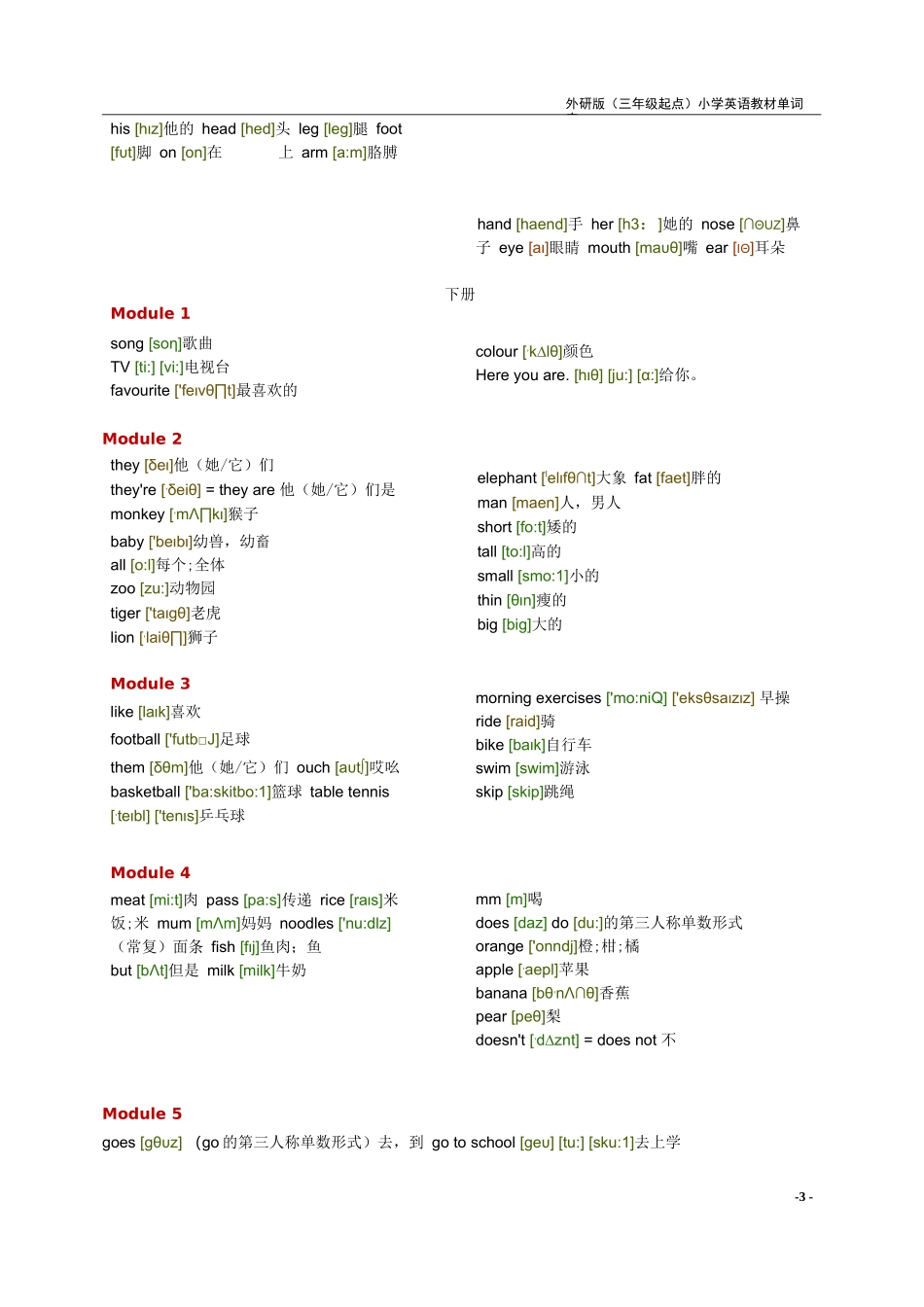 外研版（三年级起点）小学英语教材单词表（含音标）_第3页