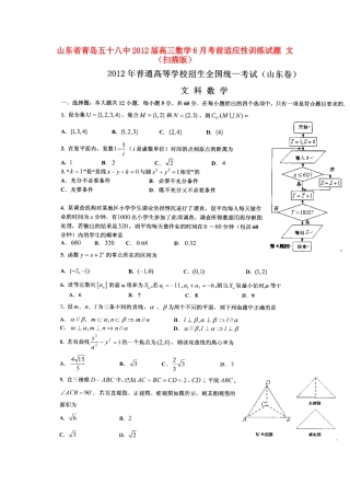 山东省青岛五十八中高三数学6月考前适应性训练试卷 文试卷