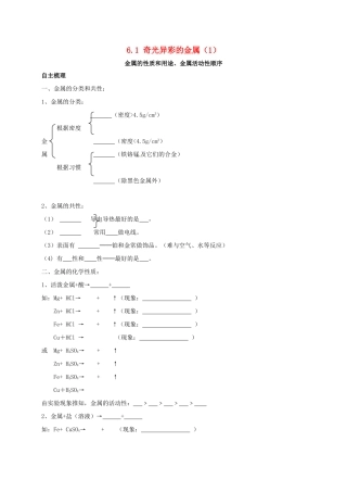 九年级化学下册 61 奇光异彩的金属(1)校本作业(新版)沪教版试卷