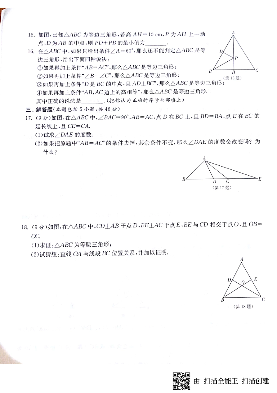 山东省济宁市梁山县八年级数学上册 期末专题 轴对称归类复习卷(pdf，无答案)(新版)新人教版试卷_第3页