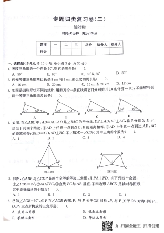 山东省济宁市梁山县八年级数学上册 期末专题 轴对称归类复习卷(pdf，无答案)(新版)新人教版试卷
