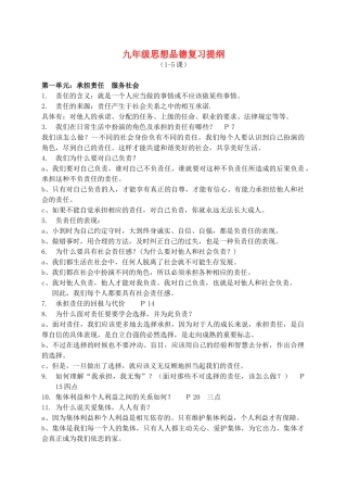 九年级政治 复习提纲整理1-5  人教版试卷