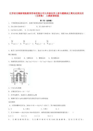 九年级化学上册专题测试之氧化还原反应 人教新课标版试卷