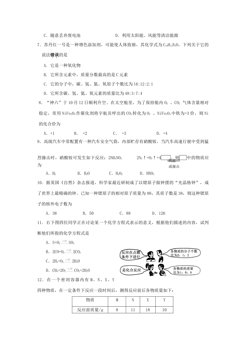 初中初三化学第二次阶段性过关测试卷 新课标 人教版 试题_第2页