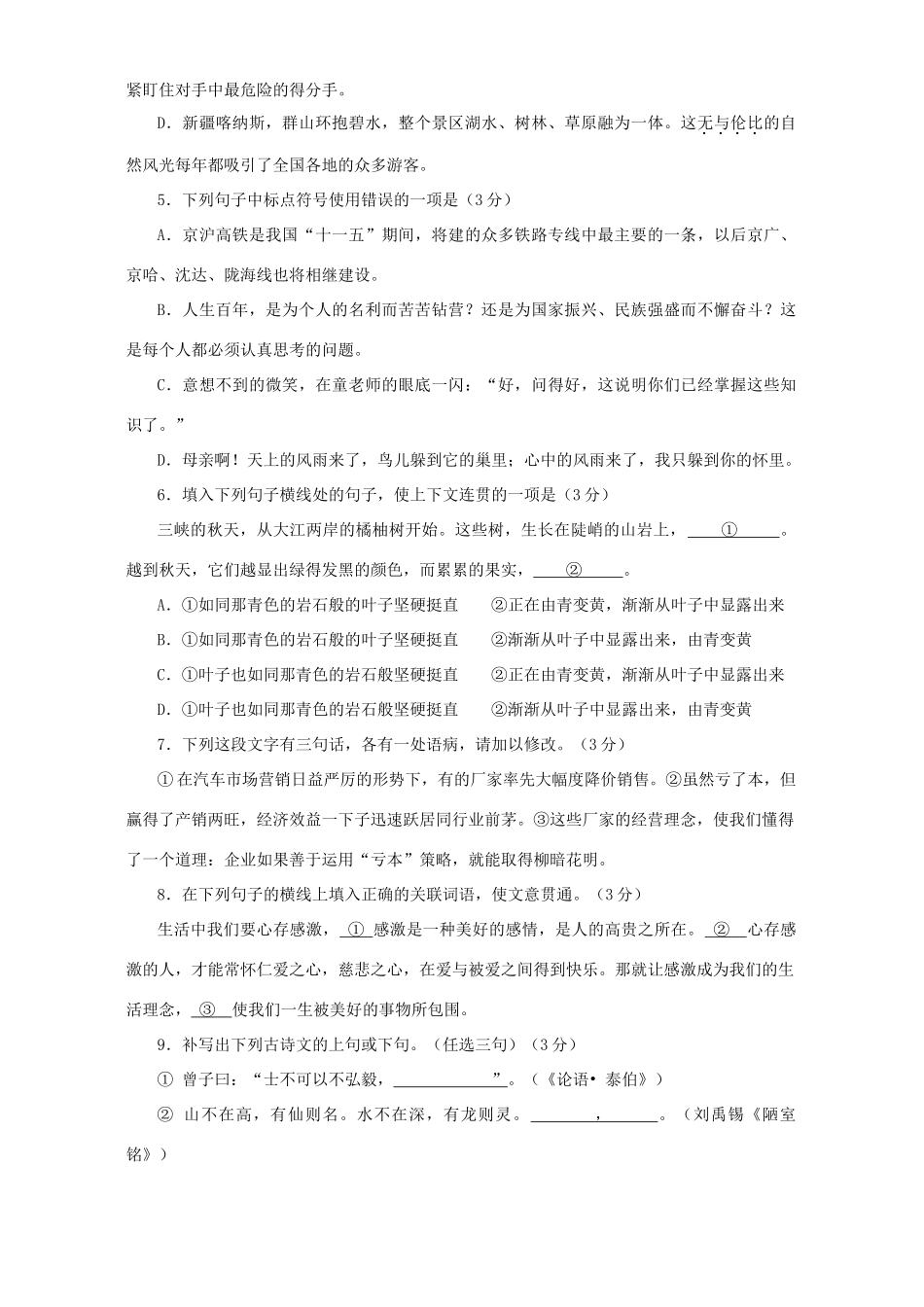 初中毕业生学习能力模拟考试语文卷 人教版 试题_第2页