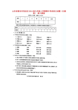 山东省泰安市岱岳区九年级语文上学期期中试卷新人教版试卷