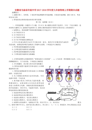 九年级物理上学期期末试卷  试卷