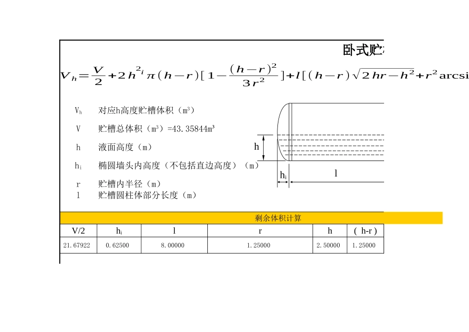 卧式储罐体积与液位关系计算工具_第1页