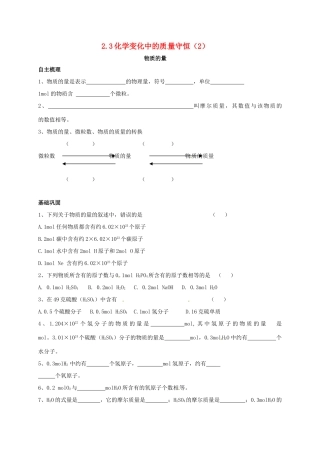 九年级化学上册 23 化学变化中的质量守恒(2)校本作业(新版)沪教版试卷