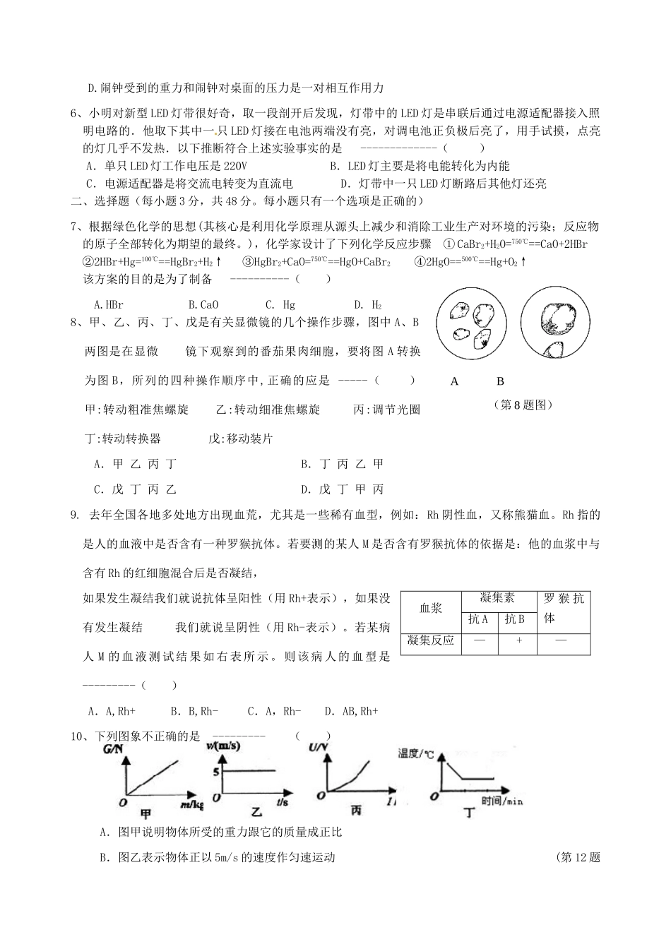 中考科学模拟试卷试卷(00002)_第2页