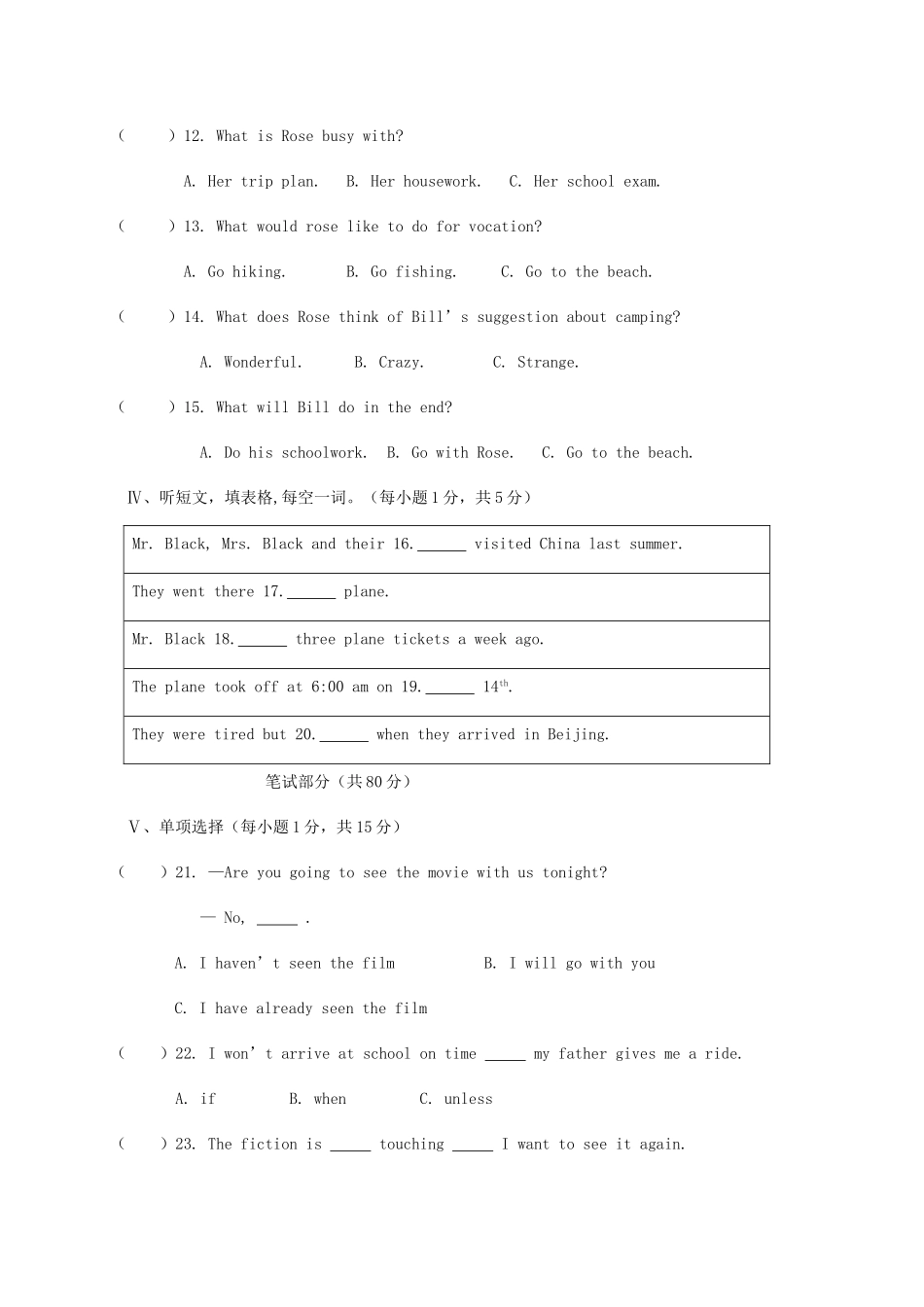 山西省大同市矿区 八年级英语下学期期末考试试卷_第2页