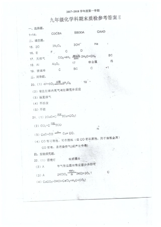 九年级化学上学期期末考试试卷答案(pdf) 新人教版 广东省汕头市潮南区胪岗镇九年级化学上学期期末考试试卷(pdf) 新人教版