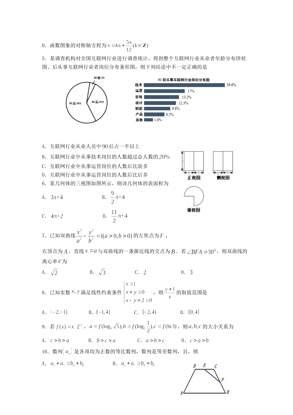 山东省淄博市高三数学三模考试试卷 理试卷_第2页