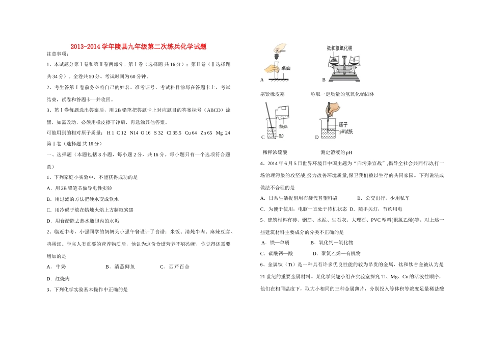 初中化学第二次练兵考试试题_第1页