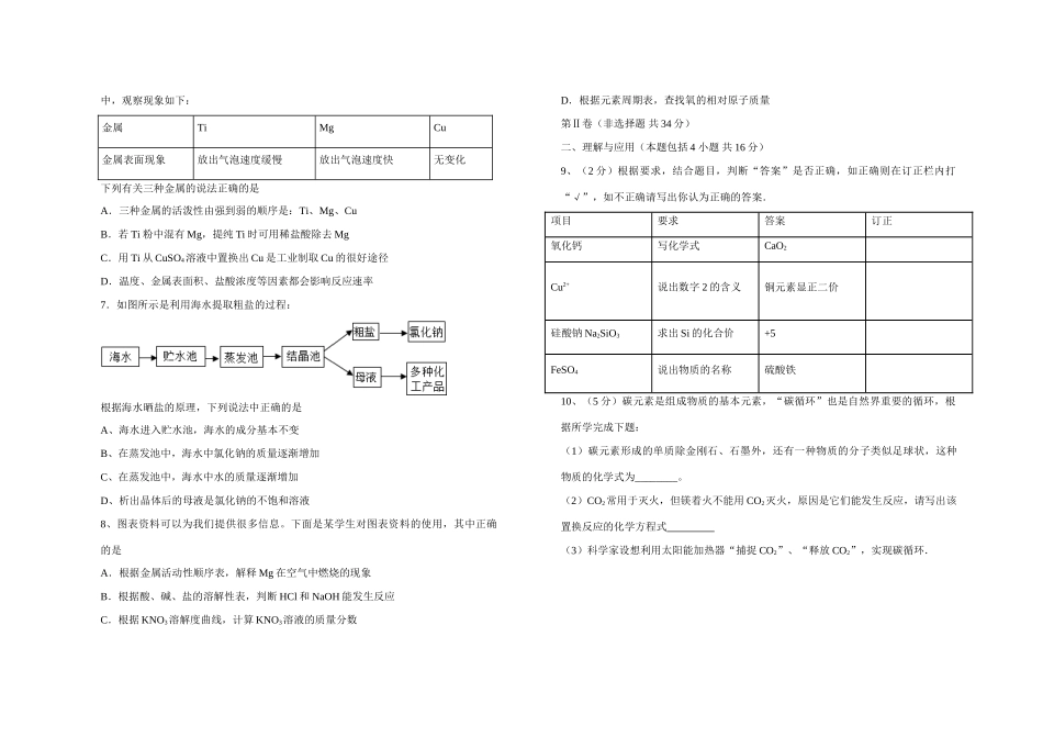 初中化学第二次练兵考试试题_第2页