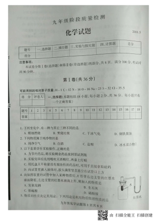 九年级化学下学期期中试卷(一模)(pdf) 山东省临沂市费县九年级化学下学期期中试卷(一模)(pdf)