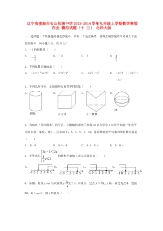 九年级数学上学期寒假作业 模拟试卷(十三) 北师大版试卷