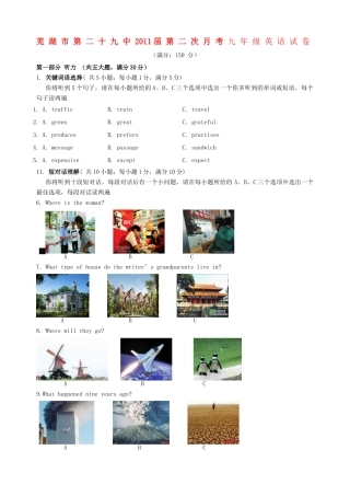 安徽省芜湖市第二十九中九年级英语第二次月考试卷
