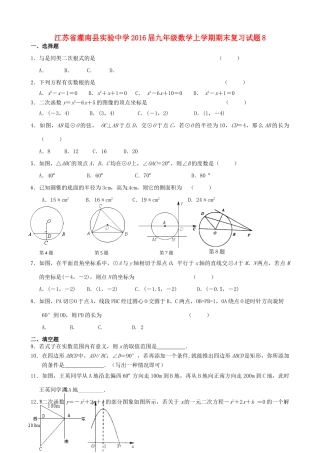 九年级数学上学期期末复习试卷8 苏科版试卷