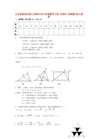 九年级数学下册(相似)检测题 新人教版试卷