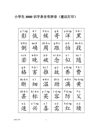 小学生3000识字表含有拼音（建议打印）.