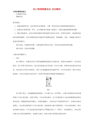 初三物理测量电压 知识精讲 上海科技版 试题