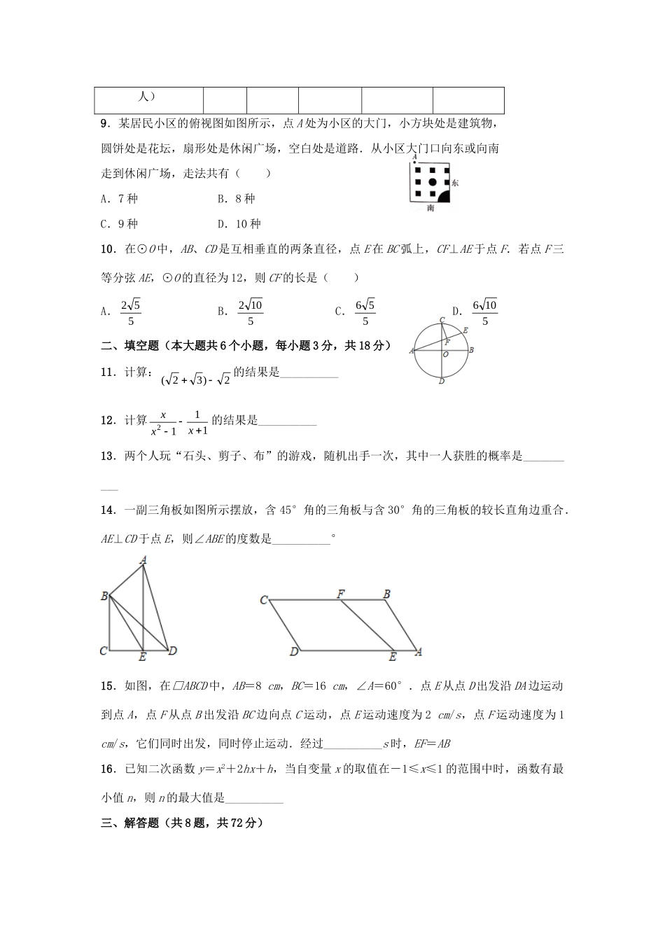 九年级数学下学期四月调研试卷试卷_第2页