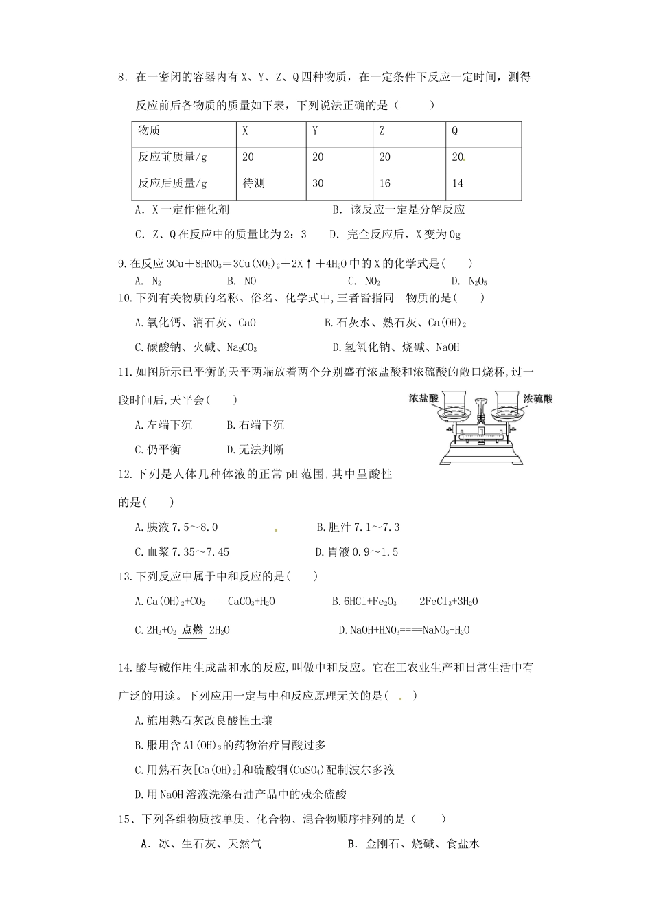 九年级化学下学期第五次月考试卷试卷_第2页