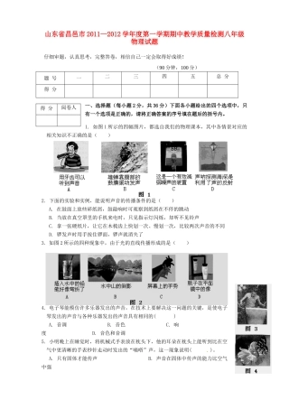 山东省昌邑市八年级物理上学期期中教学质量检测试卷