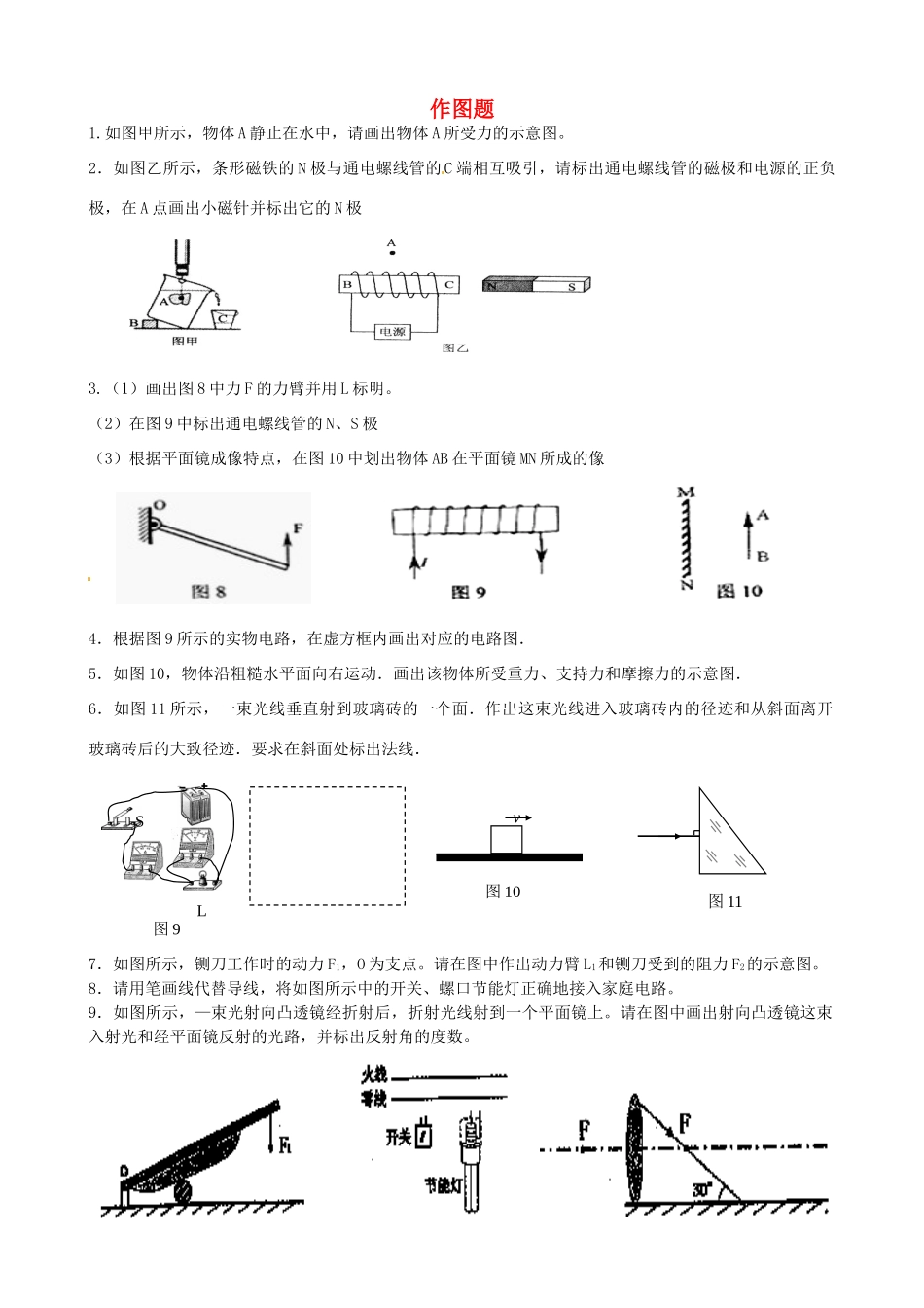 中考物理专题复习 作图题试卷_第1页