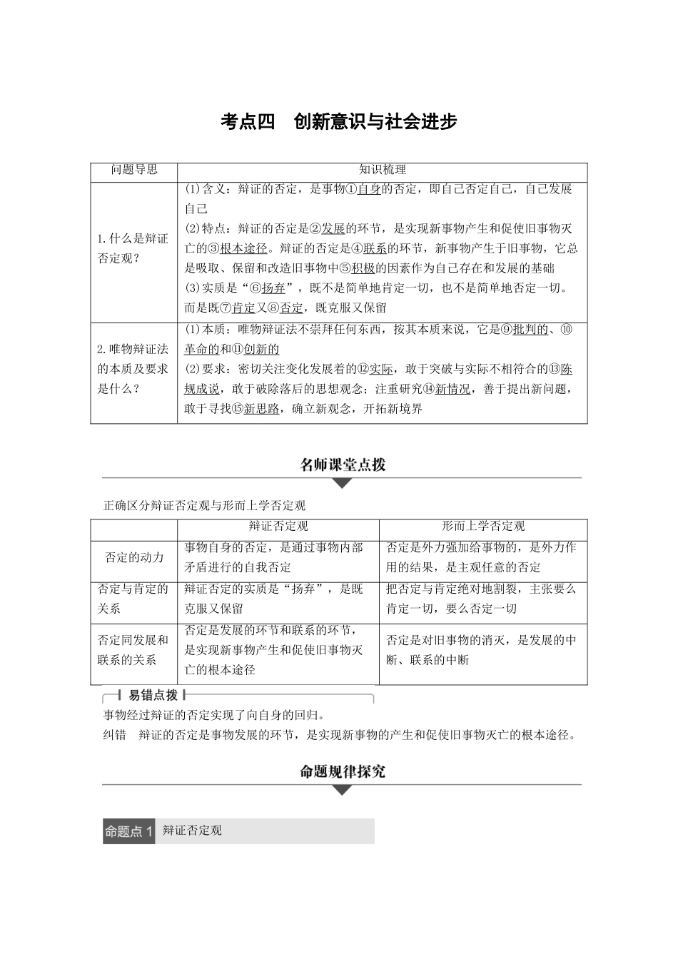 （浙江专用）高考政治二轮复习 专题十五 思想方法与创新意识 考点四 创新意识与社会进步试题-人教版高三全册政治试题_第1页