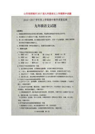 山东省肥城市九年级语文上学期期中试卷新人教版试卷