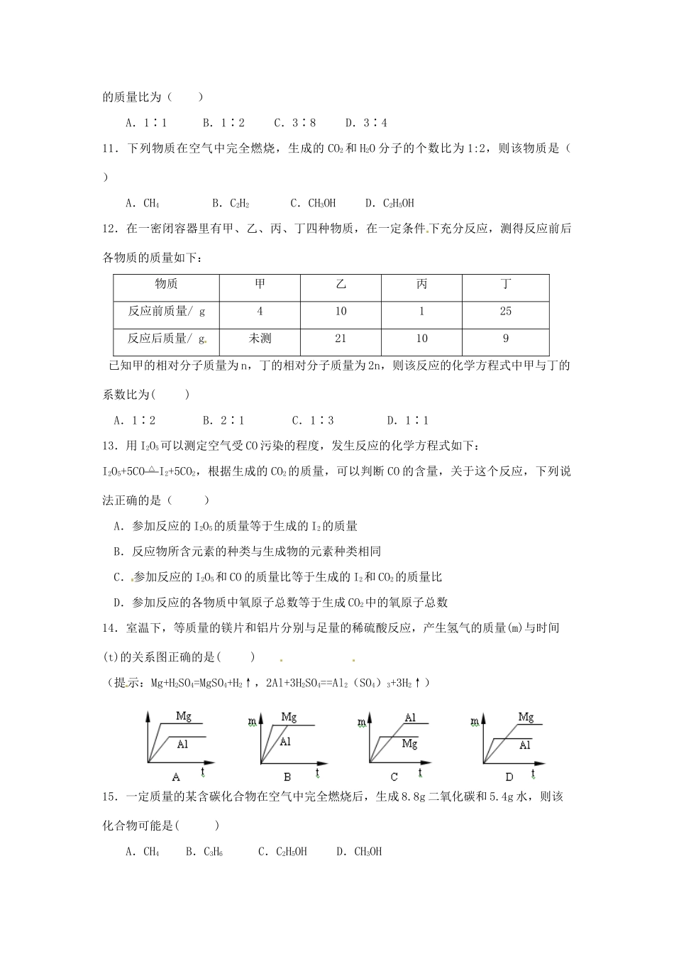 九年级化学全册 第四章 第3节 化学方程式同步检测试卷 沪教版试卷_第2页