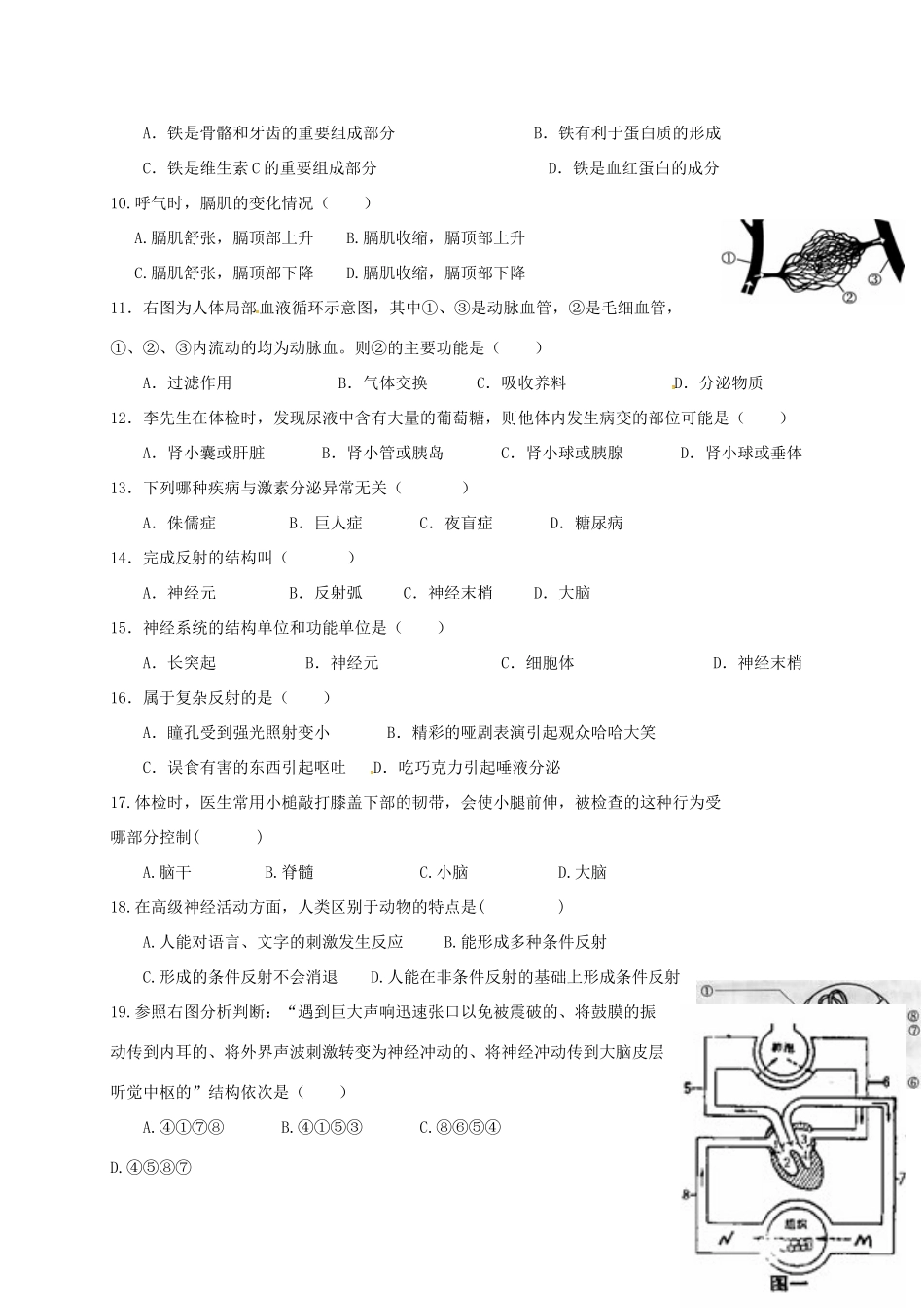 山东省七年级生物下学期第二次月考试卷 新人教版试卷_第2页