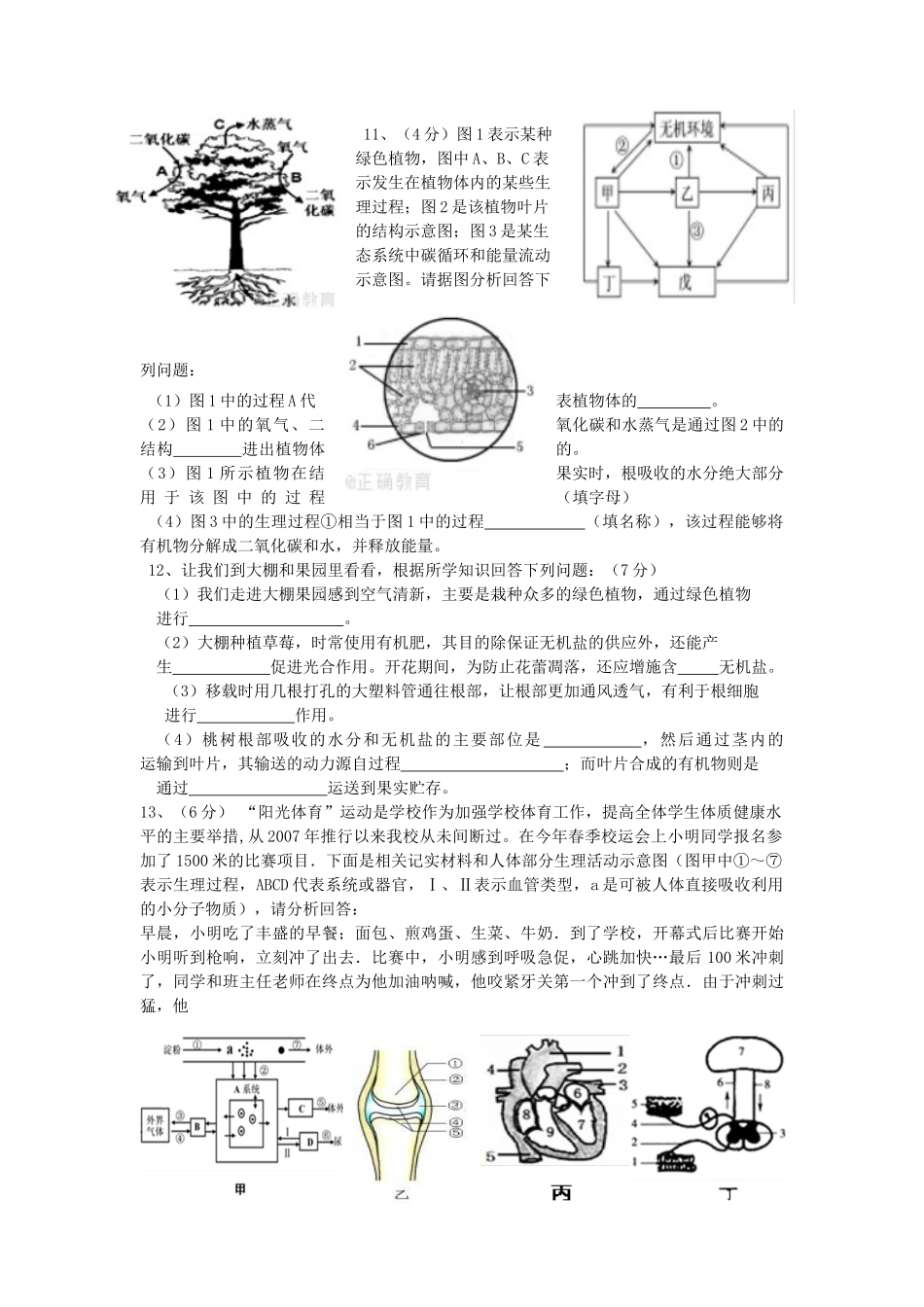 中考生物模拟试卷(五)试卷_第3页