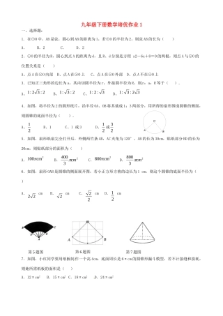 九年级数学下学期培优作业1 苏科版试卷